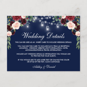 Postale Bleu Bourgogne Détails du Mariage Insérer la carte