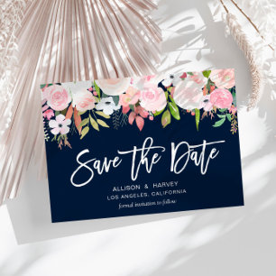 Postale bleu marine rose pâle enregistrer la date carte po