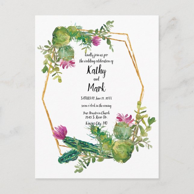 Postale Blooming Desert Cactus Wedding Inviter Carte Posta (Devant)