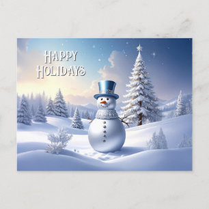 Postale Bonhomme de neige au chapeau bleu carte de Noël ar