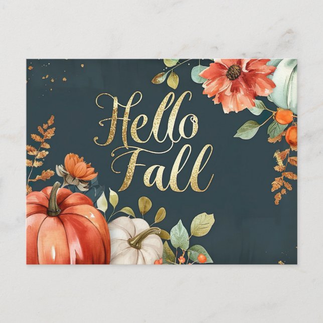 Postale Bonjour Automne carte de voeux avec fleurs (Devant)