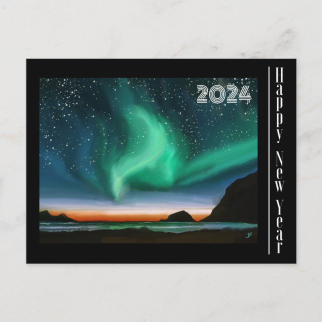 Postale Bonne année - Carte Aurora Borealis (Devant)
