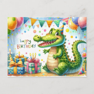 Postale Bonne carte d'anniversaire Alligator Party