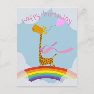 Postale Bonne carte d'anniversaire avec girafe sur arc-en-