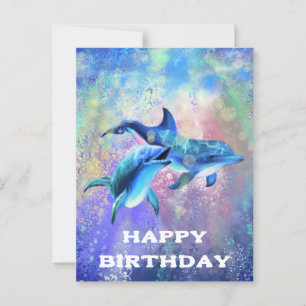 Postale Bonne carte d'anniversaire Dolphins Famille - Pers
