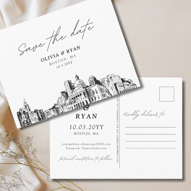 Postale Boston Enregistrer la date Mariage de carte postal (Boston Save the Date Postcard Wedding
)