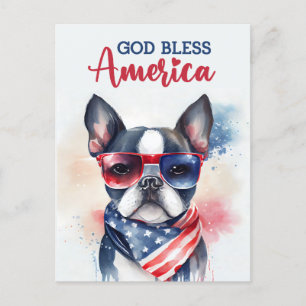 Postale Boston Terrier, Dieu bénisse l'Amérique Carte post