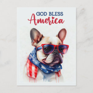 Postale Bouledogue français, Dieu bénisse l'Amérique Carte