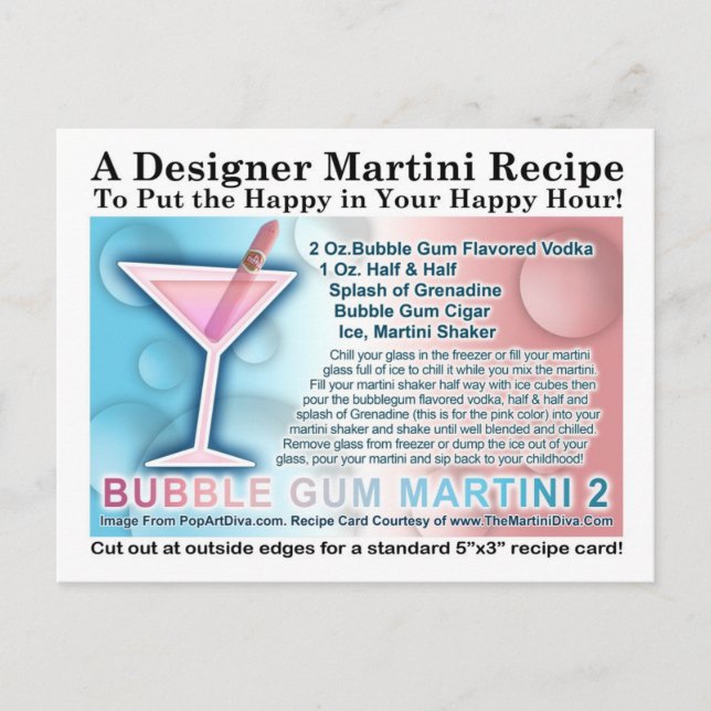 Postale Bubble Gum Candy Martini Opus Deux Recette Carte (Devant)