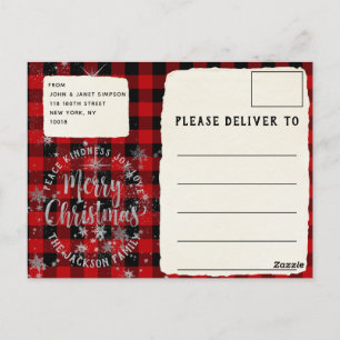 Postale Buffalo Plaid Argent Script Joyeuse carte de Noël