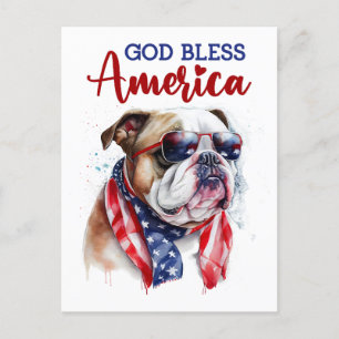 Postale Bulldog Patriotique, Dieu Bénisse l'Amérique Carte