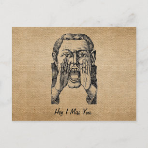 Postale Burlap Vintage hurler Homme Vous me manquez Carte 