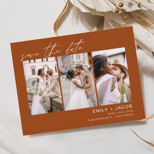 Postale Burnt Orange Enregistrer la date 3 Photo Carte pos