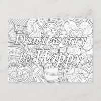 Carte à colorier mandala don't worry be happy