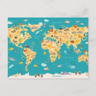 Postale Carte animale du monde pour les enfants