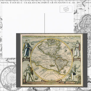 Postale Carte antique, 1596, America Sive Novus Orbis