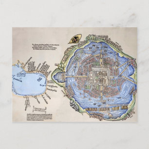 Postale Carte antique de la capitale aztèque Tenochtitlan