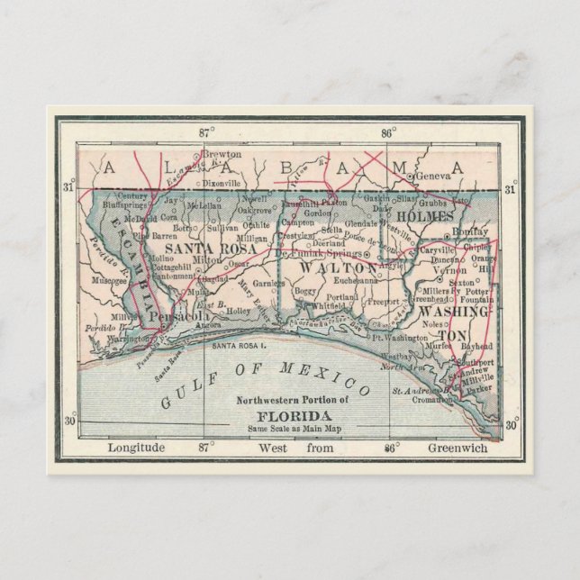 Postale Carte antique de la Floride Panhandle zone (Devant)