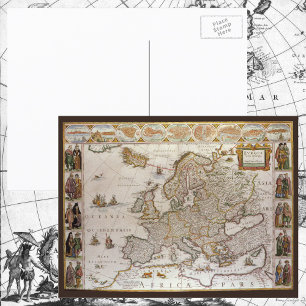 Postale Carte antique de l'Europe par Willem Jansz Blaeu,