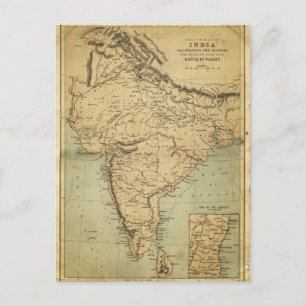 Postale Carte antique de l'Inde au 19ème siècle