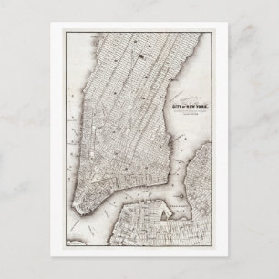 Postale Carte antique de Manhattan, New York 1850