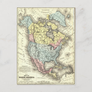 Postale Carte antique du XIXe siècle de l'Amérique du Nord