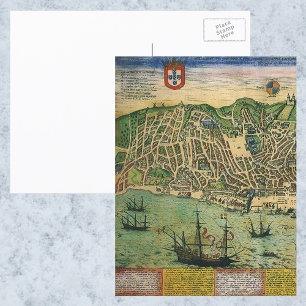 Postale Carte antique, Plan de ville de Lisbonne, Portugal