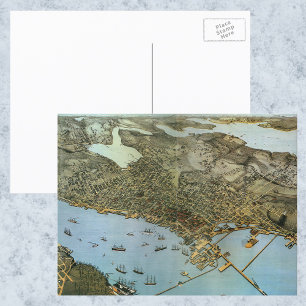 Postale Carte antique Vue aérienne Ville de Seattle Washin
