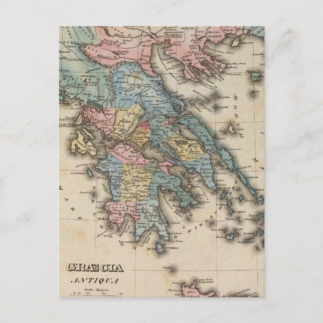 Postale Carte Atlas de la Grèce en couleurs complètes (Devant)