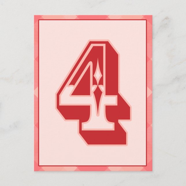 Postale Carte Bannière de typographie rose Numéro "4" (Devant)