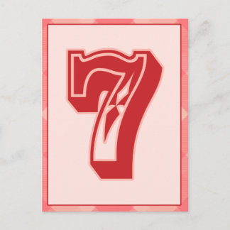 Postale Carte Bannière de typographie rose Numéro "7"