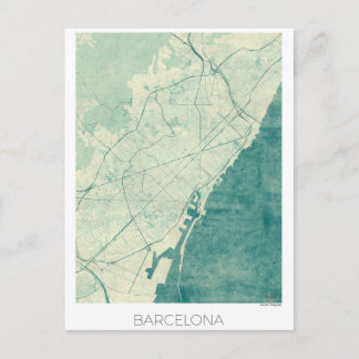 Postale Carte Barcelone Blue Vintage Watercolor