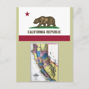 Postale Carte californienne et drapeau national