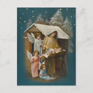 Postale Carte colorée de la scène de la nativité vintage