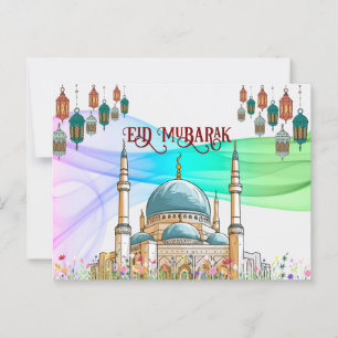 Postale Carte colorée de l'Aïd Moubarak avec mosquée