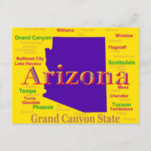 Postale Carte colorée de l'Arizona, Grand Canyon State