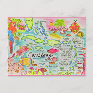 Postale Carte colorée des îles des Caraïbes