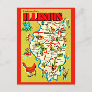 Postale Carte colorée illustrée de l'Illinois