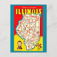 Carte colorée illustrée vintage de l'Illinois