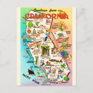 Postale Carte colorée vintage de Californie