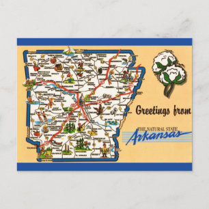 Postale Carte colorée vintage de l'Arkansas sur carte post