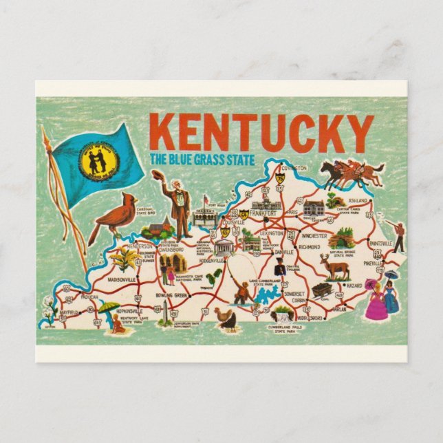 Postale Carte colorée vintage du Kentucky  (Devant)