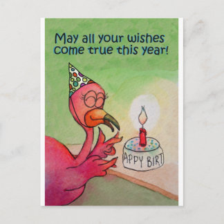 Postale Carte couleur rose Flamant rose Anniversaire