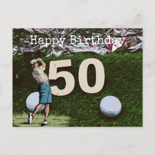 Postale Carte d'anniversaire 50 ans de golf avec balle de