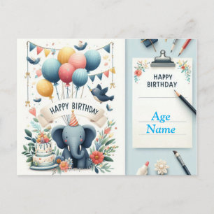 Postale Carte d'anniversaire adorable Eléphant - Ballons