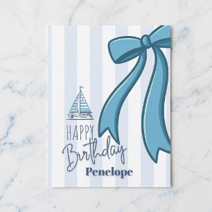 Postale Carte d'anniversaire au voilier à ruban bleu