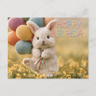 Postale Carte d'anniversaire avec lapin mignon et ballons