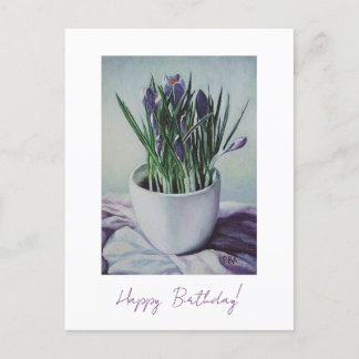 Postale Carte d'anniversaire avec peinture de fleurs viole