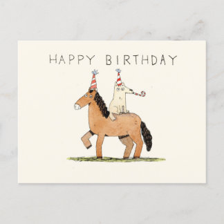 Postale carte d'anniversaire de cheval et de chien