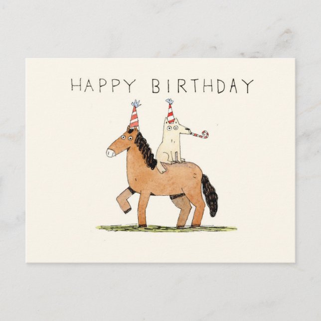 Postale carte d'anniversaire de cheval et de chien (Devant)
